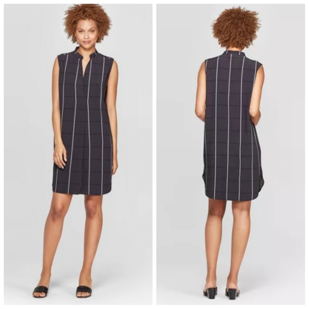 NWT Prolouge Black & Gray Windon Pane Sleeveless Dress Size XS
